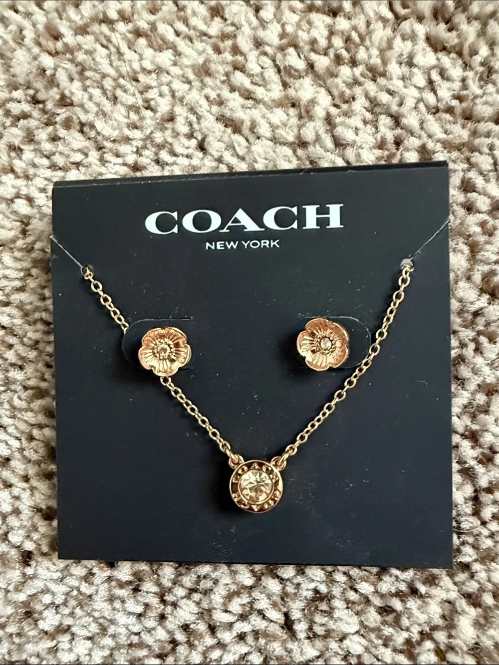 NEW Coach jewelry- silver crystal earrings and necklace/earring set. - Picture 4 of 5